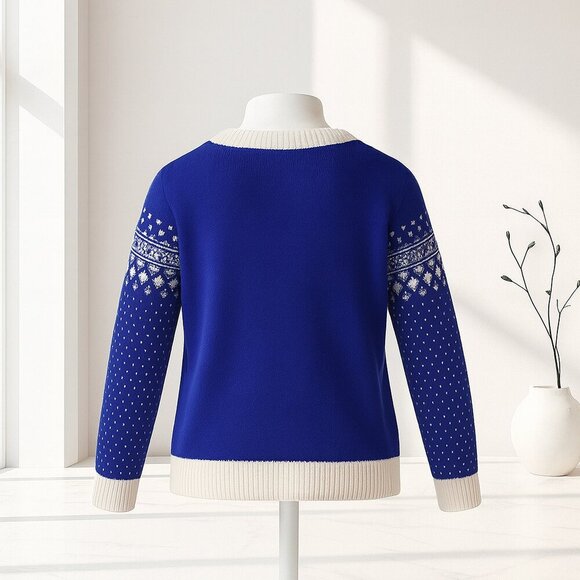 Holiday Christmas Sweater Unisex L Blue Reindeer Snowflake Festive Knit - Picture 3 of 7